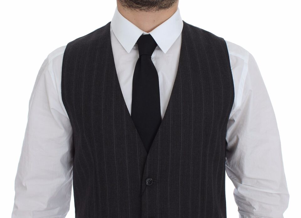 Gray Striped Wool Logo Vest Gilet Weste Dolce & Gabbana