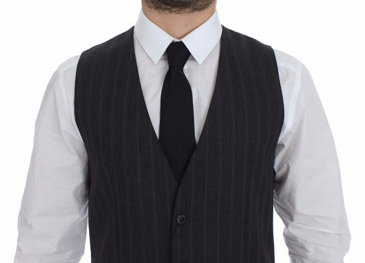 Gray Striped Wool Logo Vest Gilet Weste Dolce & Gabbana