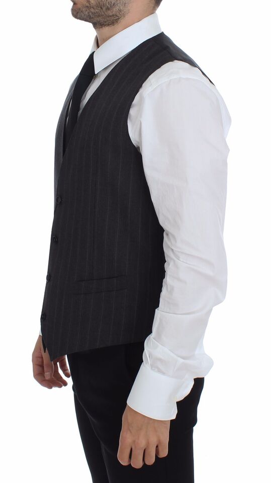 Gray Striped Wool Logo Vest Gilet Weste Dolce & Gabbana