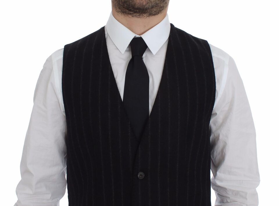 Black Striped Wool Logo Vest Gilet Weste Dolce & Gabbana
