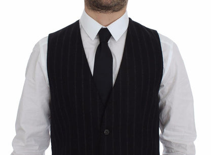 Black Striped Wool Logo Vest Gilet Weste Dolce & Gabbana
