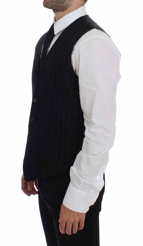 Black Striped Wool Logo Vest Gilet Weste Dolce & Gabbana