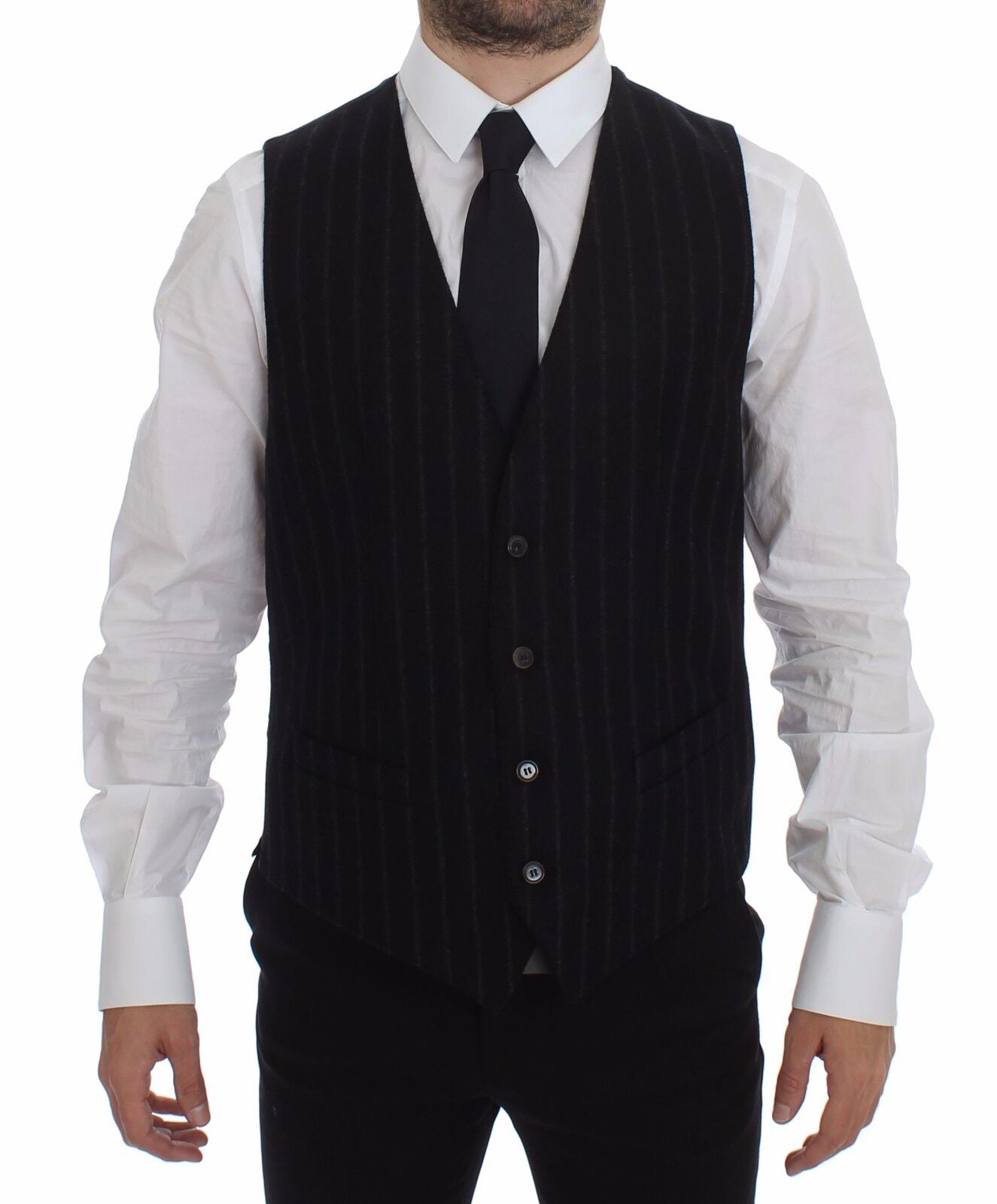 Black Striped Wool Logo Vest Gilet Weste Dolce & Gabbana