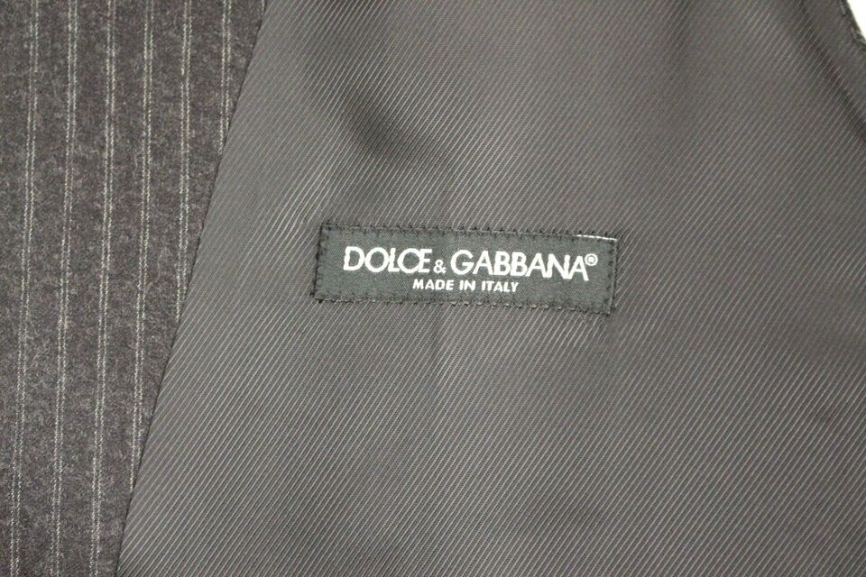 Gray Striped Wool Single Breasted Vest Dolce & Gabbana