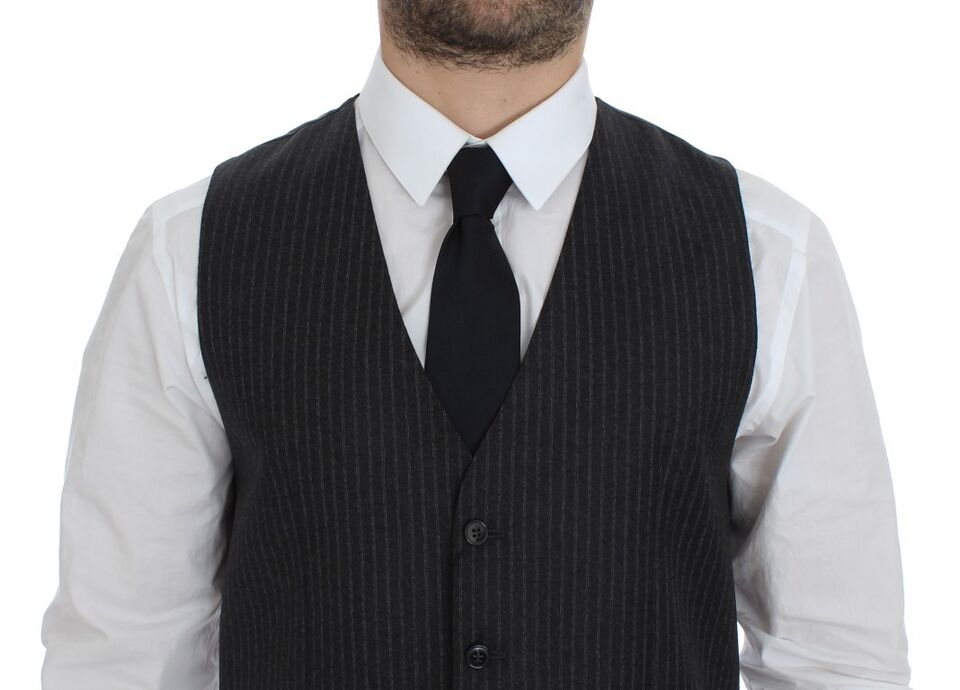 Gray Striped Wool Single Breasted Vest Dolce & Gabbana