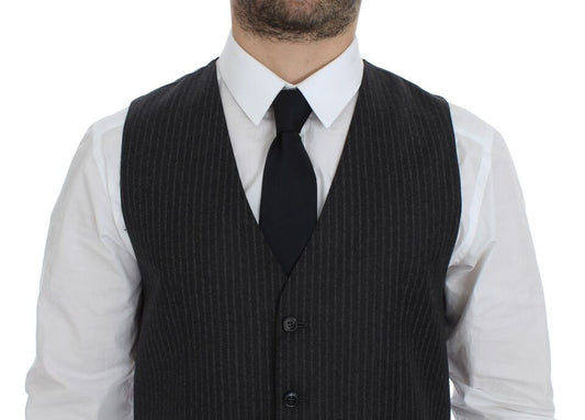 Gray Striped Wool Single Breasted Vest Dolce & Gabbana