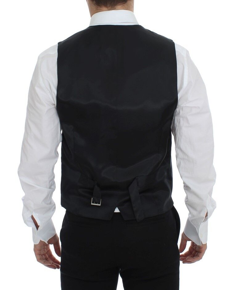 Gray Striped Wool Single Breasted Vest Dolce & Gabbana
