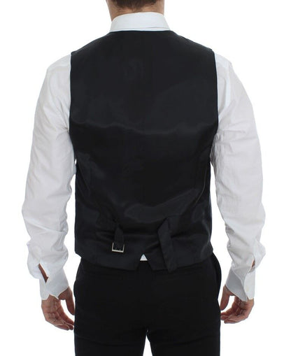 Gray Striped Wool Single Breasted Vest Dolce & Gabbana