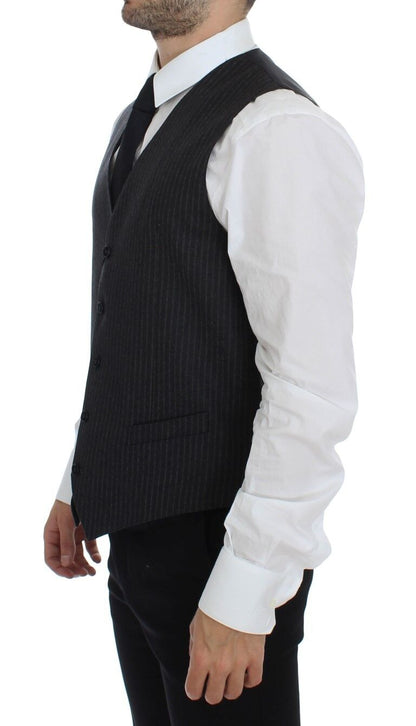 Gray Striped Wool Single Breasted Vest Dolce & Gabbana