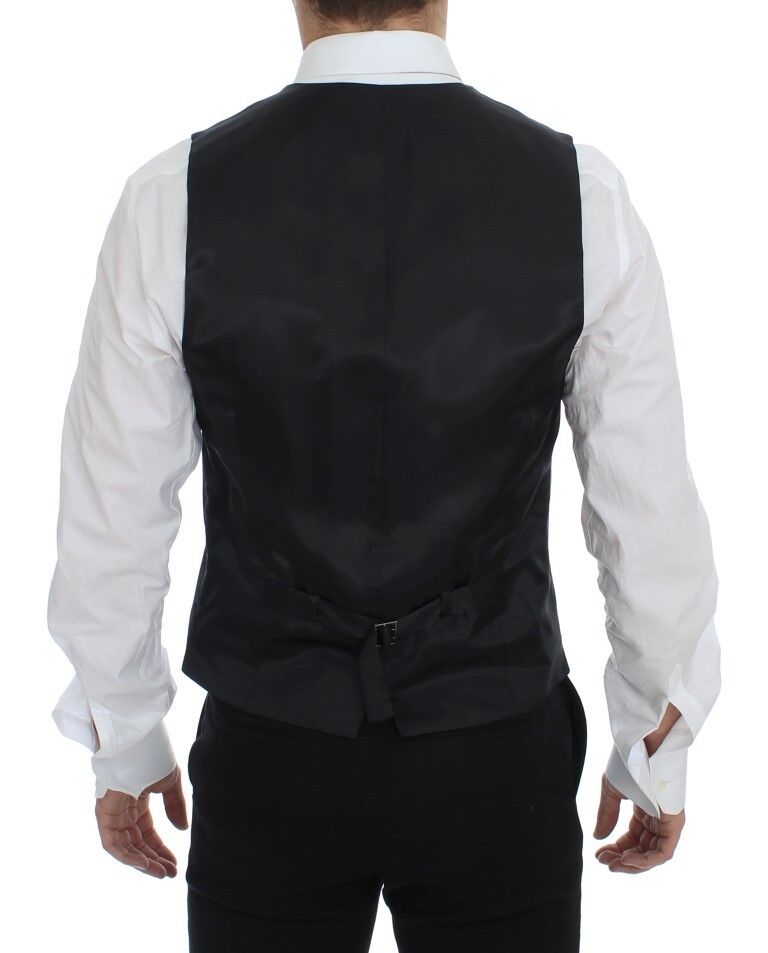 Gray Striped Wool Single Breasted Vest Dolce & Gabbana