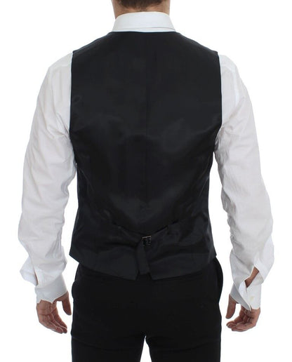 Gray Striped Wool Single Breasted Vest Dolce & Gabbana
