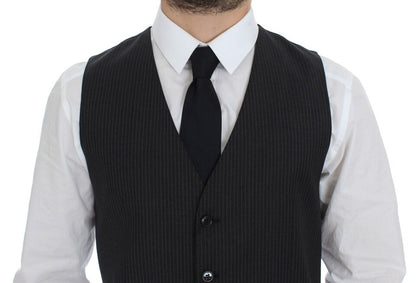 Gray Striped Wool Single Breasted Vest Dolce & Gabbana