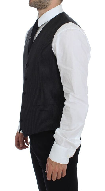 Gray Striped Wool Single Breasted Vest Dolce & Gabbana