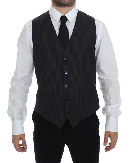 Gray Striped Wool Single Breasted Vest Dolce & Gabbana