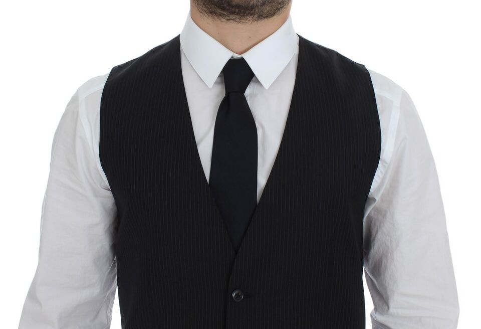 Black Striped Wool Single Breasted Vest Dolce & Gabbana