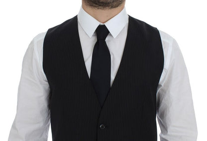 Black Striped Wool Single Breasted Vest Dolce & Gabbana