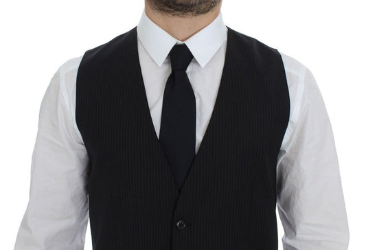 Black Striped Wool Single Breasted Vest Dolce & Gabbana