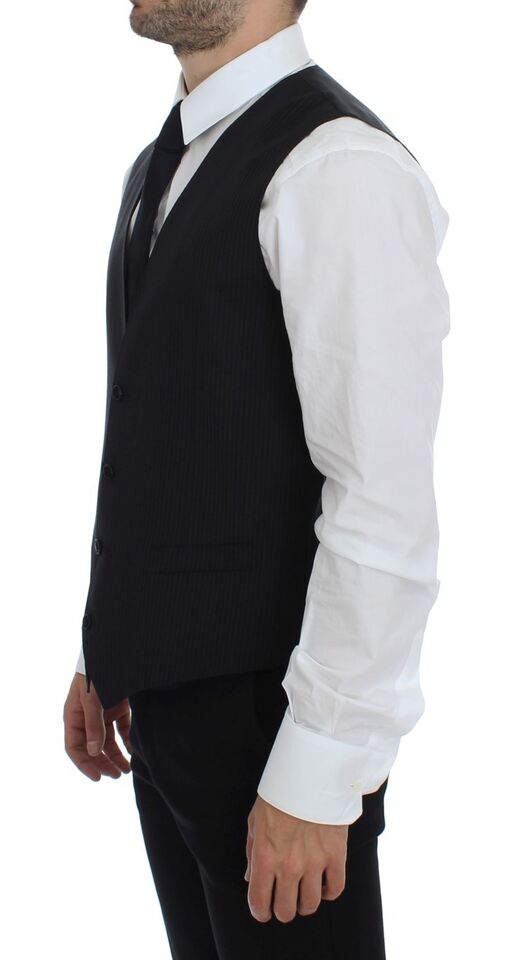 Black Striped Wool Single Breasted Vest Dolce & Gabbana