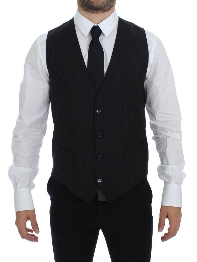 Black Striped Wool Single Breasted Vest Dolce & Gabbana