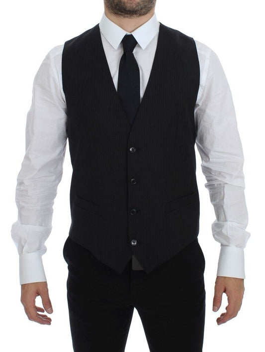 Black Striped Wool Single Breasted Vest Dolce & Gabbana