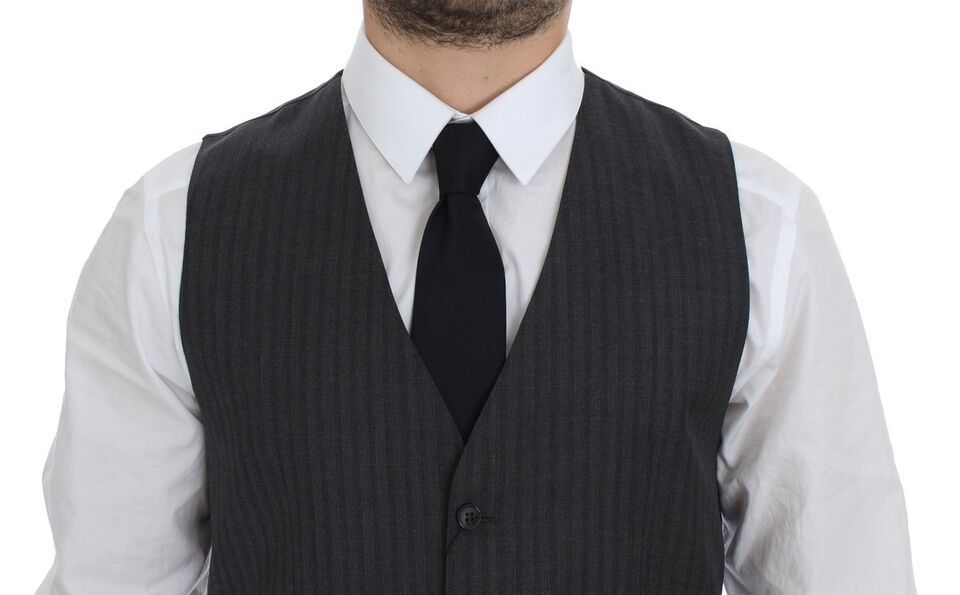 Gray Striped Wool Single Breasted Vest Dolce & Gabbana