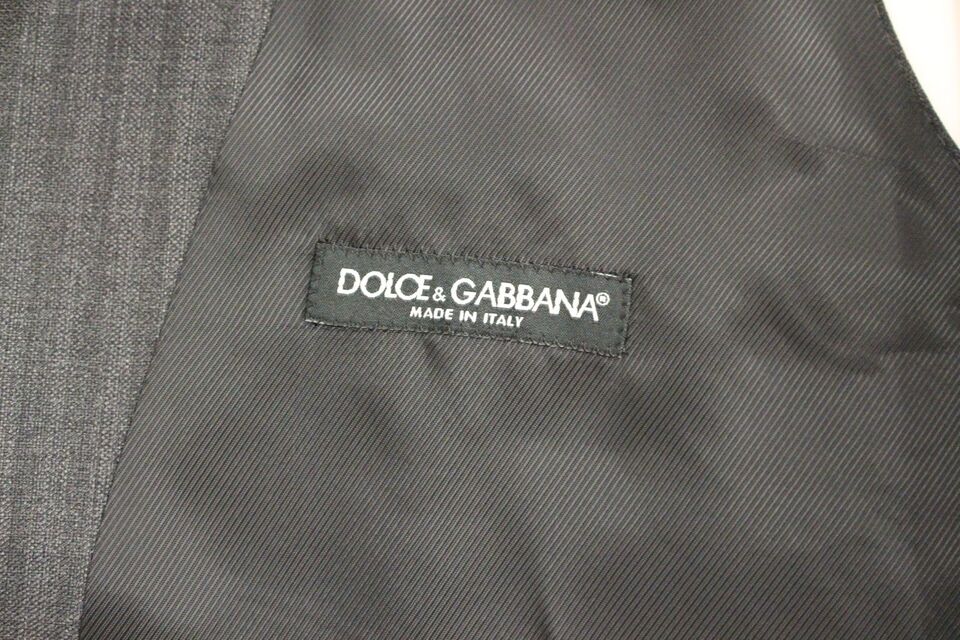 Gray Striped Wool Single Breasted Vest Dolce & Gabbana