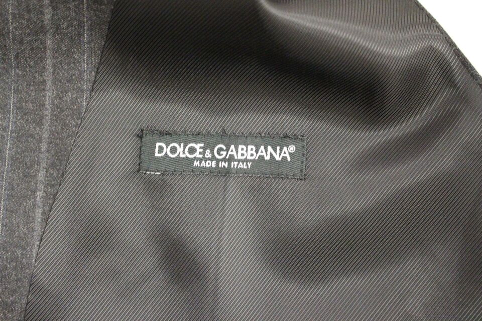 Gray Striped Wool Logo Vest Gilet Weste Dolce & Gabbana