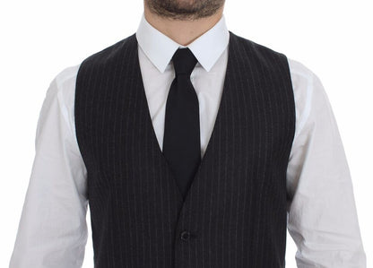 Gray Striped Wool Logo Vest Gilet Vests Dolce & Gabbana