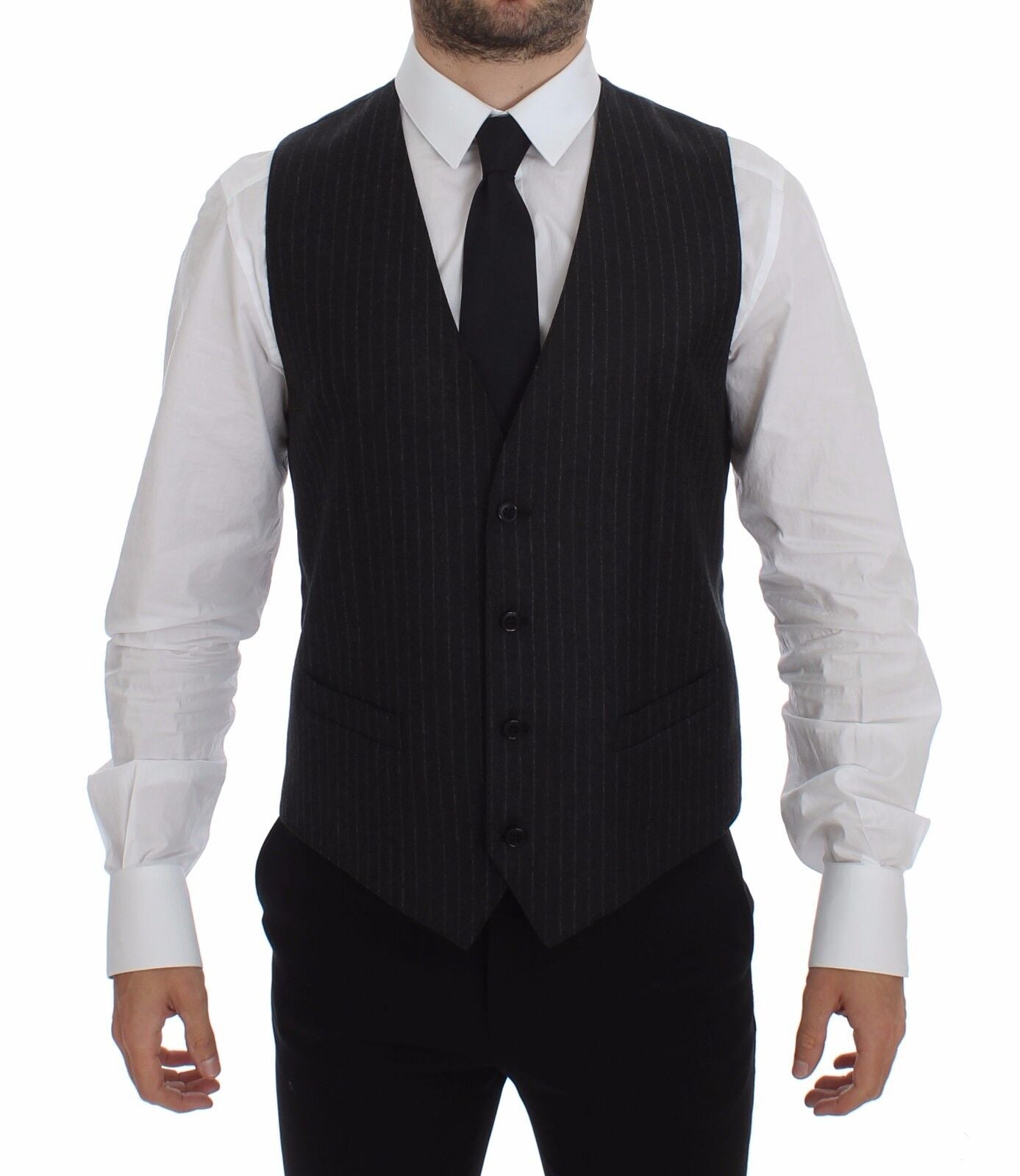 Gray Striped Wool Logo Vest Gilet Vests Dolce & Gabbana