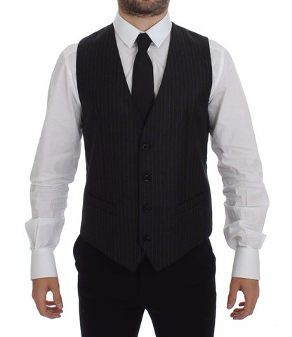 Gray Striped Wool Logo Vest Gilet Vests Dolce & Gabbana