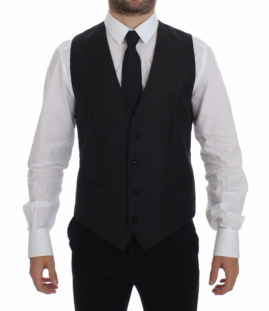 Gray Striped Wool Logo Vest Gilet Vests Dolce & Gabbana
