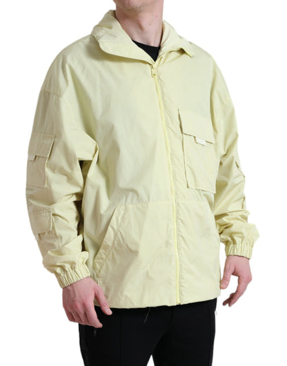 Yellow Nylon Collared Full Zip Parka Jacket