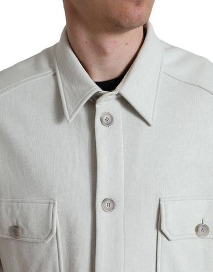 Grey Cotton Button Down Collared Coat Jacket
