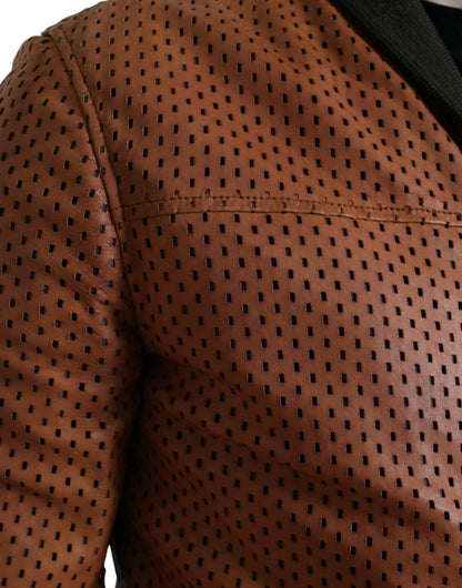 Brown Lambskin Leather Perforated Jacket