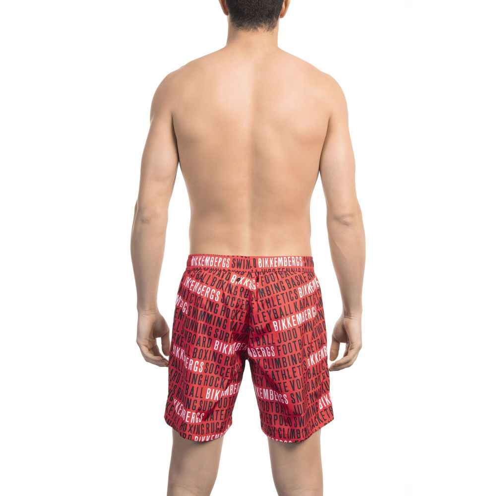 Red Polyester Men Swimsuit