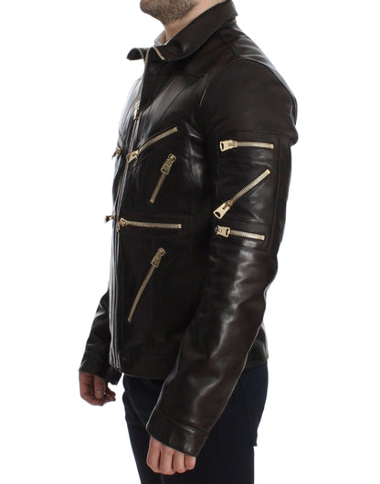 Brown Lambskin Leather Zipper Jacket Dolce & Gabbana