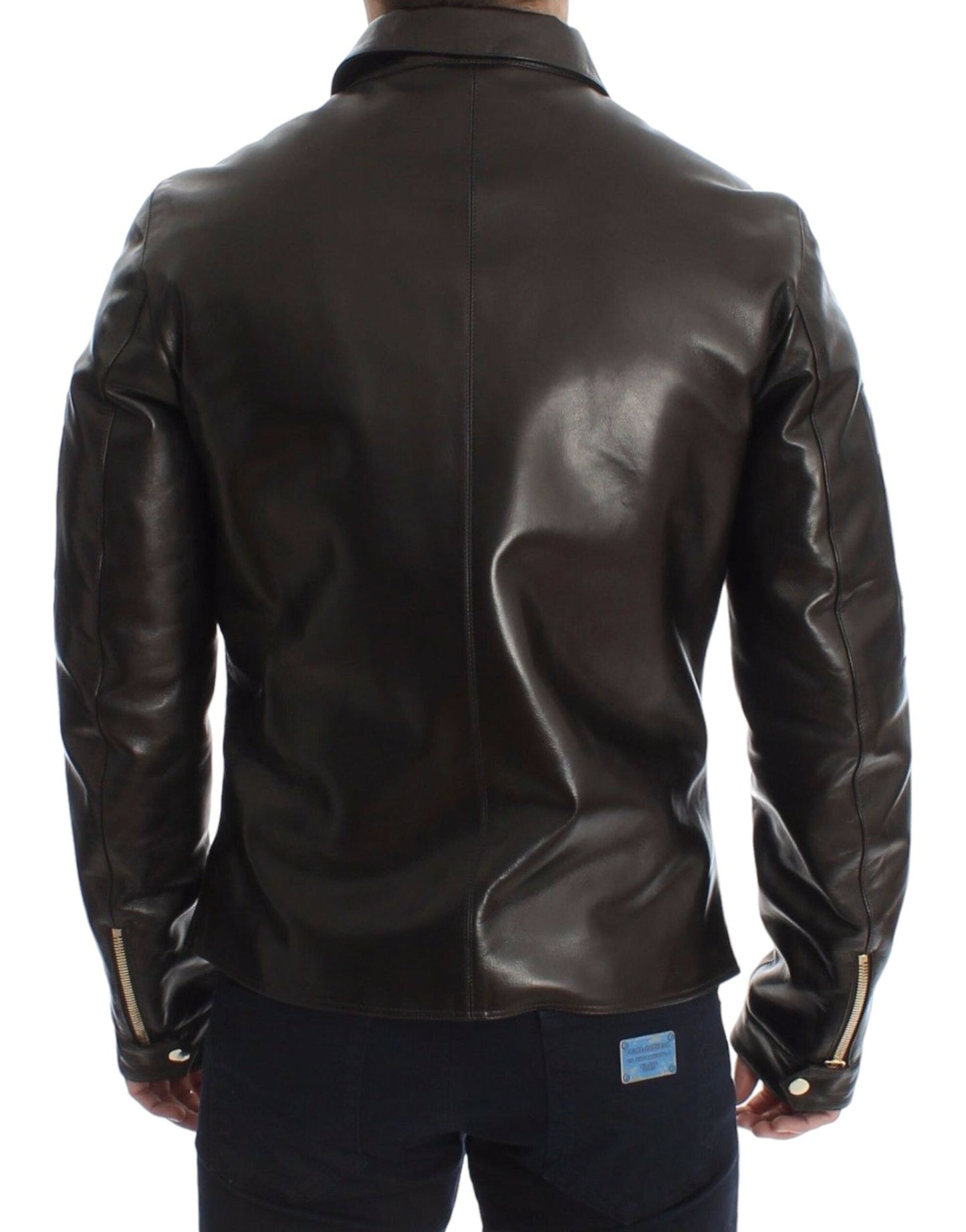 Brown Lambskin Leather Zipper Jacket Dolce & Gabbana