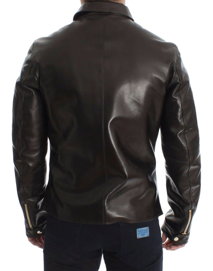 Brown Lambskin Leather Zipper Jacket Dolce & Gabbana