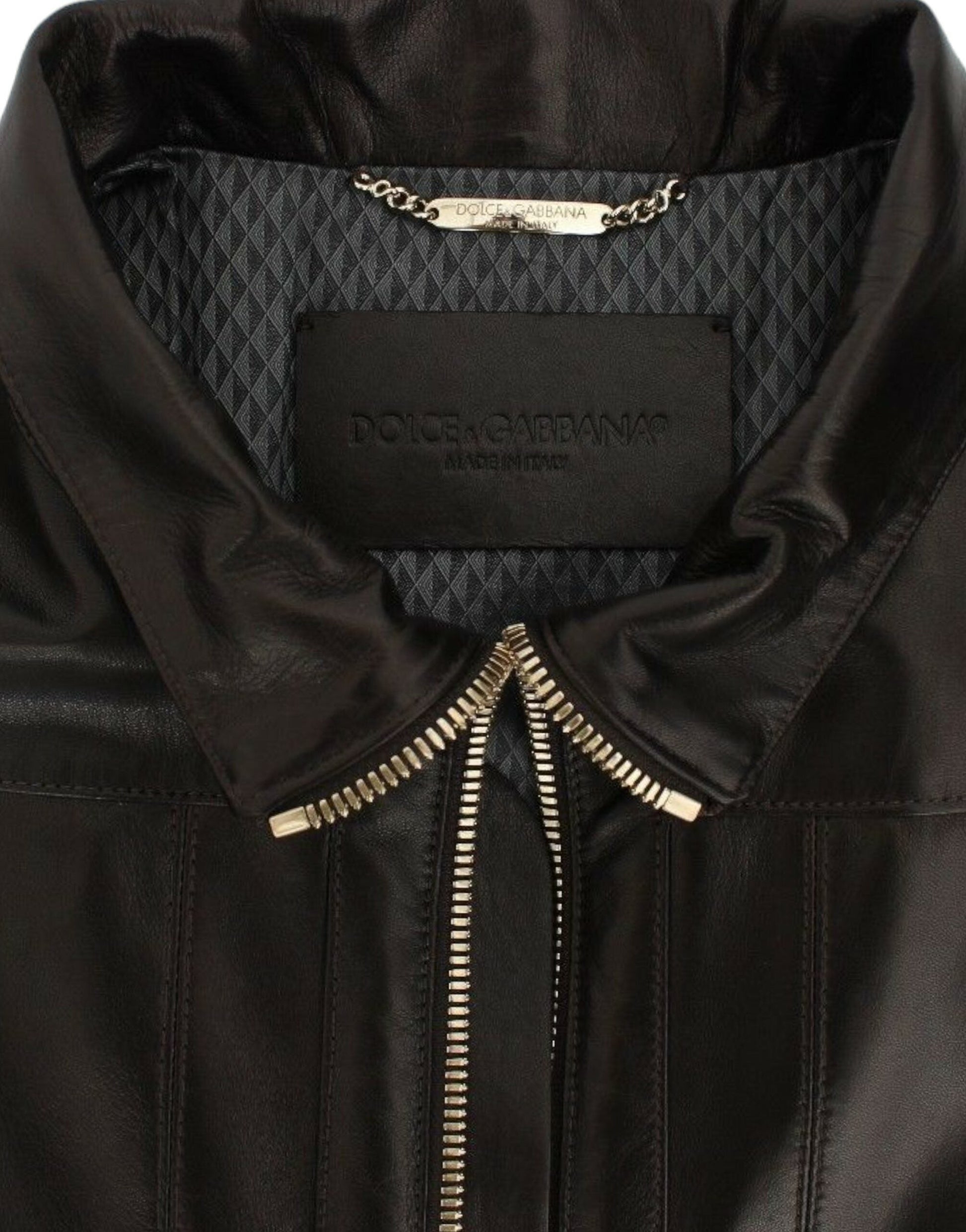 Brown Lambskin Leather Zipper Jacket Dolce & Gabbana