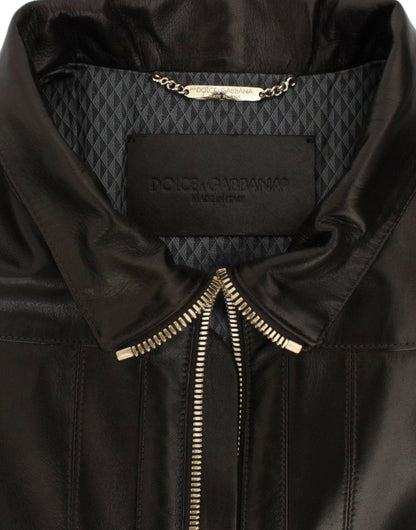 Brown Lambskin Leather Zipper Jacket Dolce & Gabbana