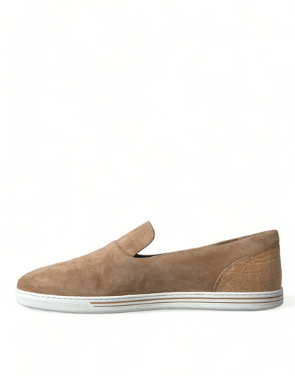 Beige Suede Caiman Men Loafers Slippers Shoes