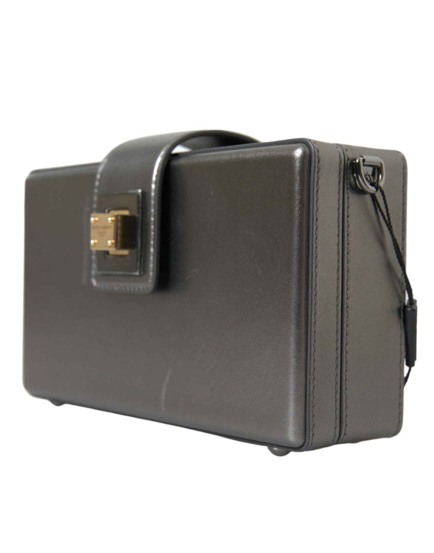 Metallic Gray Calfskin Leather DG BOX Shoulder Bag