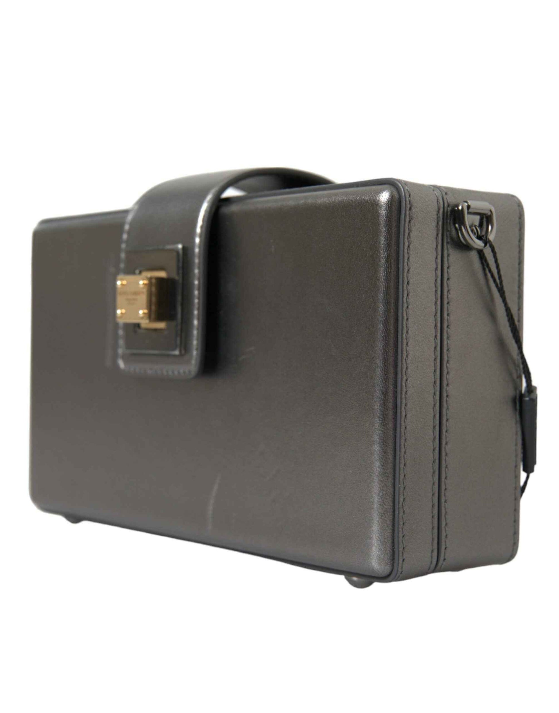 Metallic Gray Calfskin Leather DG BOX Shoulder Bag