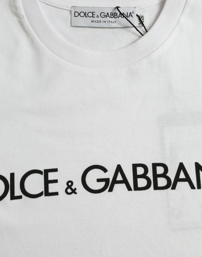 White Logo Print Cotton Crew Neck T-shirt