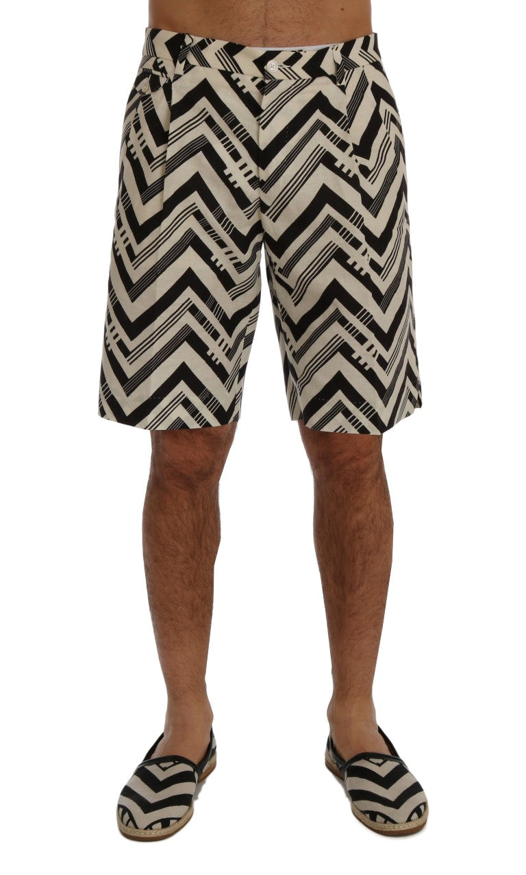 White Black Striped Cotton Linen Shorts Dolce & Gabbana