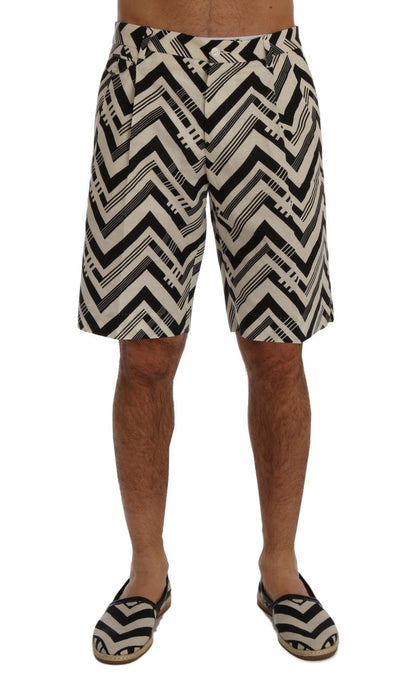 White Black Striped Cotton Linen Shorts Dolce & Gabbana