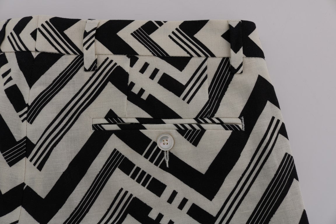 White Black Striped Cotton Linen Shorts Dolce & Gabbana