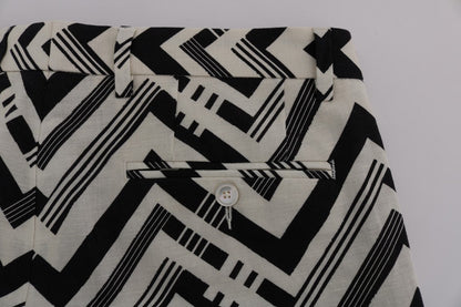 White Black Striped Cotton Linen Shorts Dolce & Gabbana