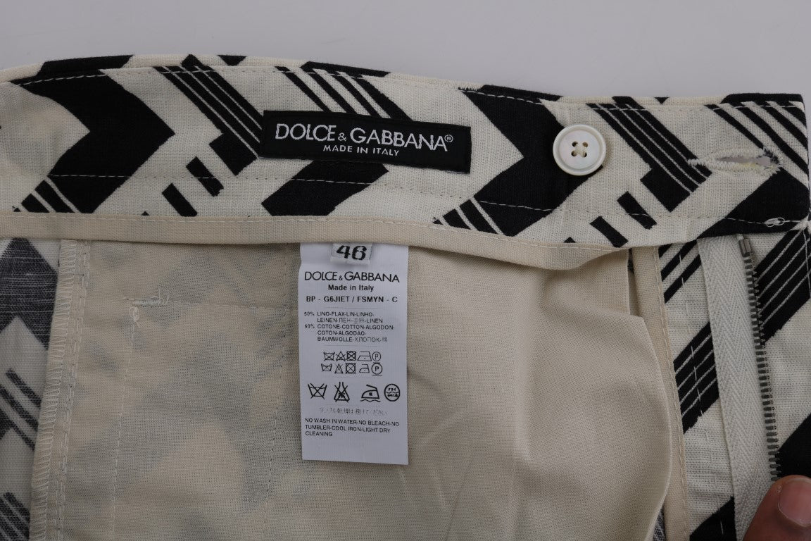 White Black Striped Cotton Linen Shorts Dolce & Gabbana
