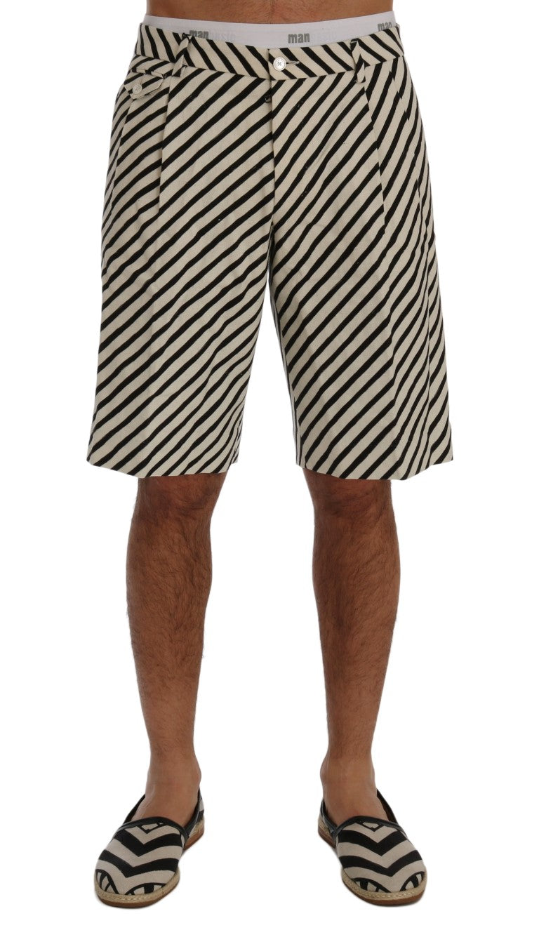 White Black Striped Hemp Casual Shorts Dolce & Gabbana